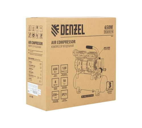 Малошумный безмасляный компрессор Denzel DLS650/10 Малошумный безмасляный компрессор Denzel DLS650/10