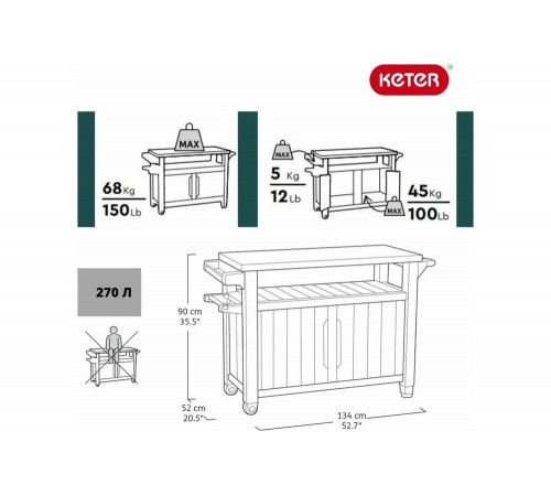 Столик для барбекю Keter UNITY XL 207 L графит 230419 Столик для барбекю Keter UNITY XL 207 L графит 230419