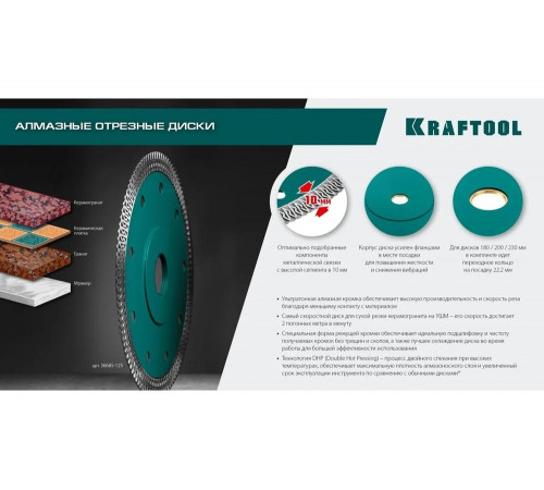 Ультратонкий алмазный диск Ultra-Thin 115x22.2x1.2 мм KRAFTOOL 36685-115 Ультратонкий алмазный диск Ultra-Thin 115x22.2x1.2 мм KRAFTOOL 36685-115