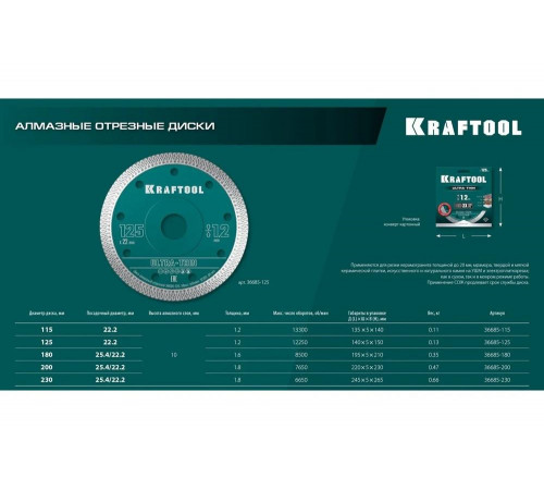 Ультратонкий алмазный диск Ultra-Thin 115x22.2x1.2 мм KRAFTOOL 36685-115 Ультратонкий алмазный диск Ultra-Thin 115x22.2x1.2 мм KRAFTOOL 36685-115