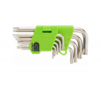 Набор коротких имбусовых ключей Tamper-Torx, 9 шт: TT T10-T50, 45Х, никель СИБРТЕХ 12321