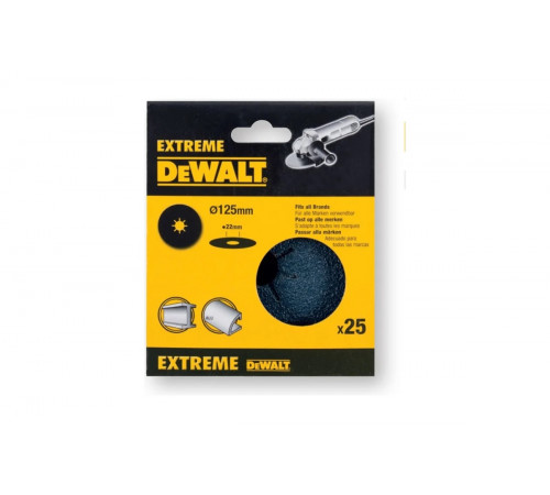 Круги шлифовальные фибровые EXTREME (125 мм, 60G, 25 шт.) DEWALT DT3212