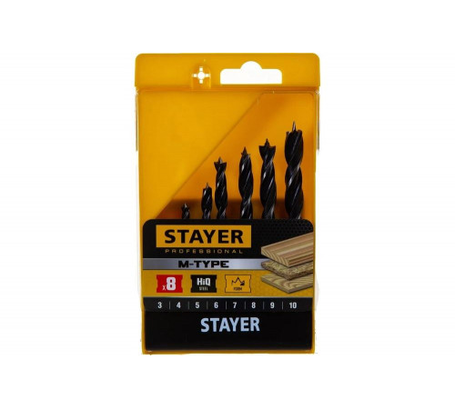 STAYER 8 шт., Ø 3-4-5-6-7-8-9-10 мм, набор спиральных сверл по дереву "M-type" 2942-H8_z02 Professional STAYER 8 шт., Ø 3-4-5-6-7-8-9-10 мм, набор спиральных сверл по дереву "M-type" 2942-H8_z02 Professional