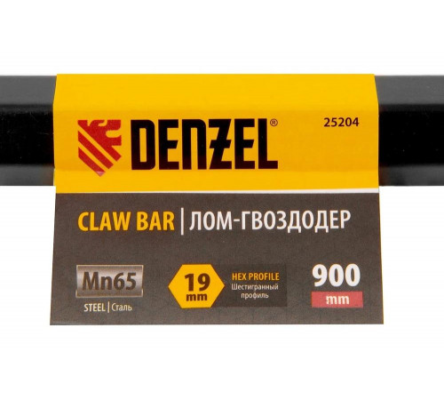 Лом-гвоздодер Denzel 900 мм, шестигранный 19 мм, окрашенный, сталь 65 25204
