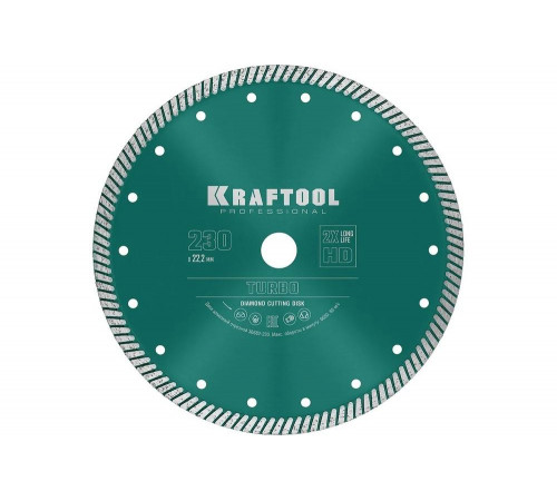 KRAFTOOL Ø 230Х22.2 мм, алмазный, сегментный, по армированному бетону, кирпичу диск отрезной TURBO 36682-230