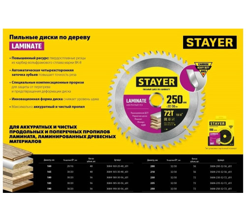 STAYER LAMINATE 185 x 30/20мм 56T, диск пильный по ламинату, аккуратный рез STAYER LAMINATE 185 x 30/20мм 56T, диск пильный по ламинату, аккуратный рез
