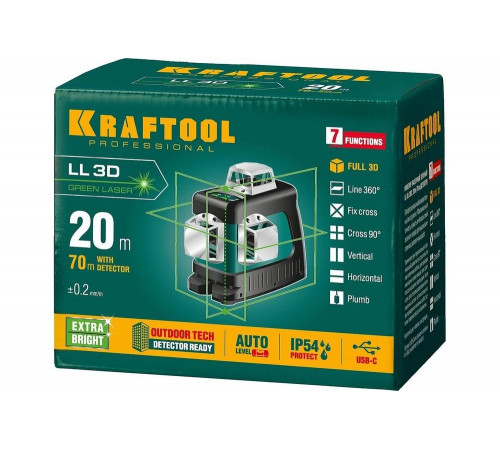 KRAFTOOL зеленый лазерный нивелир LL 3D 34641 Professional KRAFTOOL зеленый лазерный нивелир LL 3D 34641 Professional