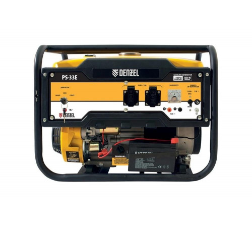 Бензиновый генератор Denzel PS-33E, 3,3 кВт, 230В, 15 л, электростартер 94537