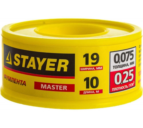 STAYER толщина 0,075 мм, плотность 0,25 г/см3, ширина 19 мм, фум лента 12360-19-025 STAYER толщина 0,075 мм, плотность 0,25 г/см3, ширина 19 мм, фум лента 12360-19-025