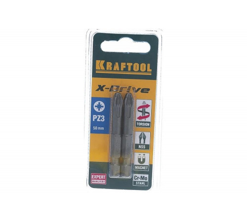 KRAFTOOL PZ3, 50 мм, 2 шт., кованые профессиональные биты X-DRIVE 26123-3-50-2 KRAFTOOL PZ3, 50 мм, 2 шт., кованые профессиональные биты X-DRIVE 26123-3-50-2