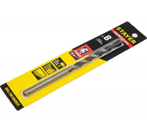 STAYER 8 x 150 мм, сверло по бетону HERCULES 2915-150-08_z01 PROFESSIONAL STAYER 8 x 150 мм, сверло по бетону HERCULES 2915-150-08_z01 PROFESSIONAL
