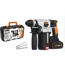 Аккумуляторный бесщеточный перфоратор WORX 20В, 4Ач x2, ЗУ 2А, кейс WX380