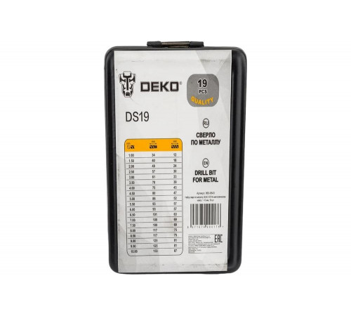 Набор сверл по металлу DS19 (19 шт; 1-10 мм) DEKO 065-0543