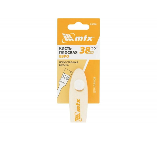 Плоская кисть для лаков MTX евро 1.5", искусственная щетина, деревянная ручка 83086 Плоская кисть для лаков MTX евро 1.5", искусственная щетина, деревянная ручка 83086