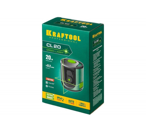 KRAFTOOL 20 м, 0.2 мм/м, зеленый лазерный нивелир CL 20 34701 KRAFTOOL 20 м, 0.2 мм/м, зеленый лазерный нивелир CL 20 34701