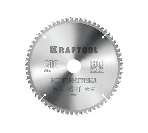 Диск пильный по алюминию KRAFTOOL Multi material 210x30 мм, 64Т 36953-210-30