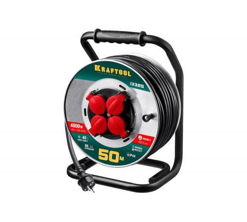KRAFTOOL K-325, КГ 3х2.5 50м 4000Вт IP44, Силовой удлинитель на стальной катушке (55086-50) KRAFTOOL K-325, КГ 3х2.5 50м 4000Вт IP44, Силовой удлинитель на стальной катушке (55086-50)