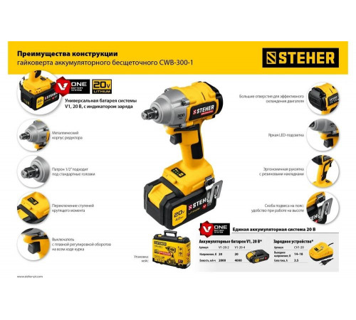 Бесщеточный гайковерт STEHER CWB-300-1 Бесщеточный гайковерт STEHER CWB-300-1