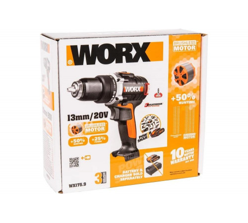 Аккумуляторная дрель-шуруповерт WORX BL 20В WX175.9 Аккумуляторная дрель-шуруповерт WORX BL 20В WX175.9
