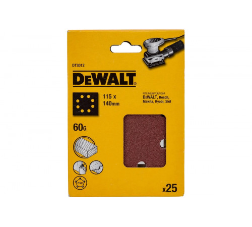 Шкурка шлифовальная 25 шт, 115х140 мм, 60G DEWALT DT3012-QZ