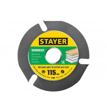 Диск пильный STAYER Woodcut по дереву для УШМ, 115х22,2мм, 3 резца 36854-115