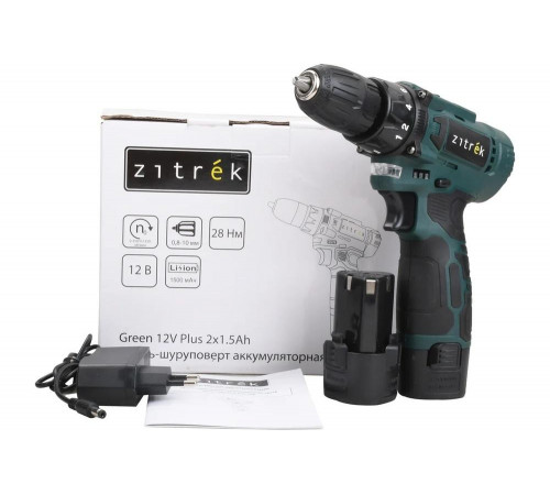 Дрель-шуруповерт аккумуляторная Zitrek Green 12V Plus, 12В, 2x1,5Ач 085-1014