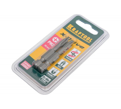 KRAFTOOL PH2, 2 шт., 50 мм, кованые профессиональные биты X-DRIVE 26121-2-50-2 KRAFTOOL PH2, 2 шт., 50 мм, кованые профессиональные биты X-DRIVE 26121-2-50-2