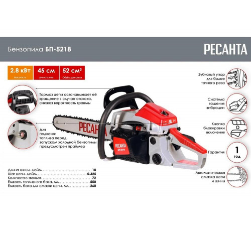 Бензопила Ресанта БП-5218 Бензопила Ресанта БП-5218