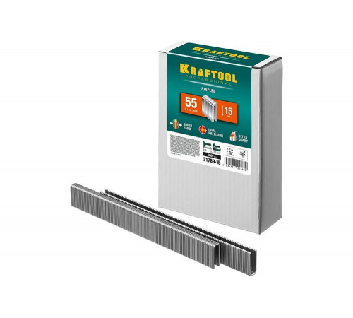 KRAFTOOL скобы тип 55, 15 мм, скобы для степлера узкие 31789-15 KRAFTOOL скобы тип 55, 15 мм, скобы для степлера узкие 31789-15