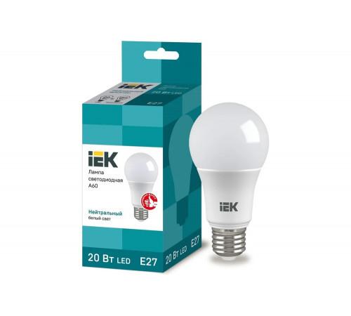 IEK ECO - светодиодная лампа для энергоэффективного освещения 0.12, 160мм, 62мм, 62мм, Арт.LLE-A60-20-230-40-E27 IEK ECO - светодиодная лампа для энергоэффективного освещения 0.12, 160мм, 62мм, 62мм, Арт.LLE-A60-20-230-40-E27