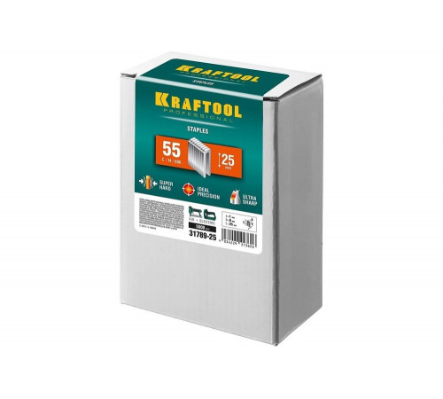 KRAFTOOL скобы тип 55, 25 мм, скобы для степлера узкие 31789-25 KRAFTOOL скобы тип 55, 25 мм, скобы для степлера узкие 31789-25