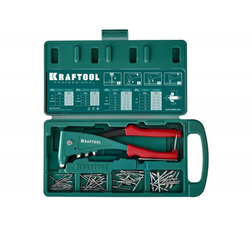 KRAFTOOL заклепки 2.4-4.8 мм - алюминий и сталь, 2.4-4.0 - нерж сталь, в кейсе, с набором заклепок, заклепочник 31173-H6_z01 KRAFTOOL заклепки 2.4-4.8 мм - алюминий и сталь, 2.4-4.0 - нерж сталь, в кейсе, с набором заклепок, заклепочник 31173-H6_z01