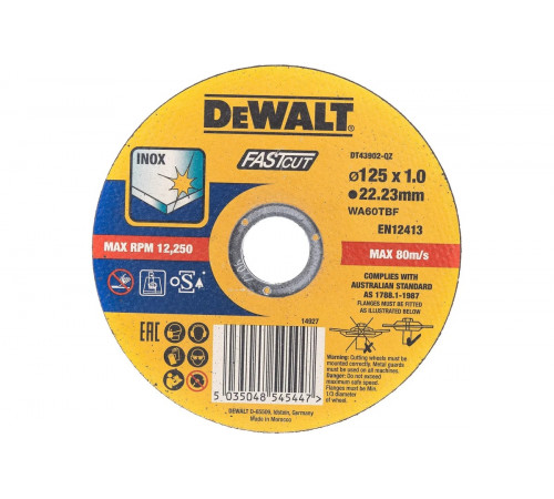 Круг отрезной, быстр рез,125x22.2x1 мм,тип 4 DEWALT DT43902