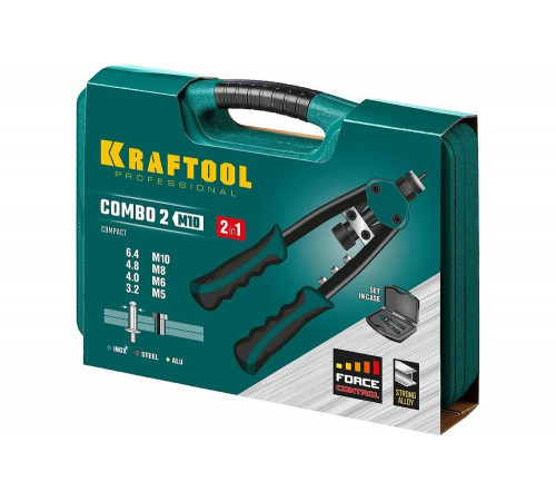 KRAFTOOL резьбовые заклепки М5-М10, вытяжные 3.2-6.4 мм из алюминия, стали, нерж. стали, заклепочник 31181 KRAFTOOL резьбовые заклепки М5-М10, вытяжные 3.2-6.4 мм из алюминия, стали, нерж. стали, заклепочник 31181