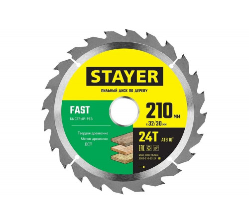 Диск пильный по дереву STAYER Fast (210x32/30 мм; 24T) 3680-210-32-24_z01 Диск пильный по дереву STAYER Fast (210x32/30 мм; 24T) 3680-210-32-24_z01