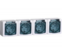 4-местная розетка IEK ГЕРМЕС PLUS РСб24-3-ГПБд с заземляющим контактом, открытой установки, IP54, дымчатый ERMP42-K03-16-54-EC