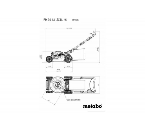 Аккумуляторная газонокосилка Metabo RM 36-18 LTX BL 46 2x 5.2 Ач ASC 55 T0524 Аккумуляторная газонокосилка Metabo RM 36-18 LTX BL 46 2x 5.2 Ач ASC 55 T0524