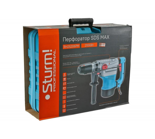 Перфоратор Sturm SDS-MAX 2000Вт, 12Дж, 3900уд/мин, 560об/мин, 2 режима, кейс RH25206PM