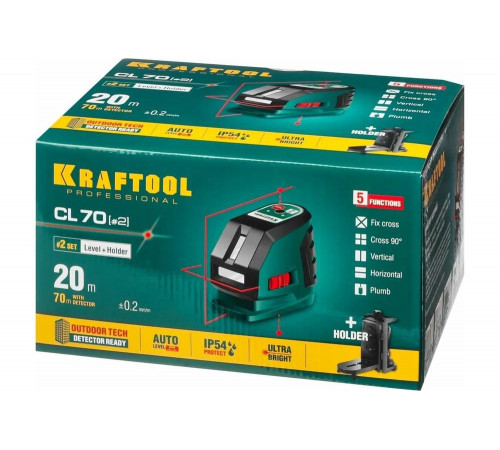 KRAFTOOL линейный лазерный нивелир c держателем CL70 2 34660-2 Professional KRAFTOOL линейный лазерный нивелир c держателем CL70 2 34660-2 Professional