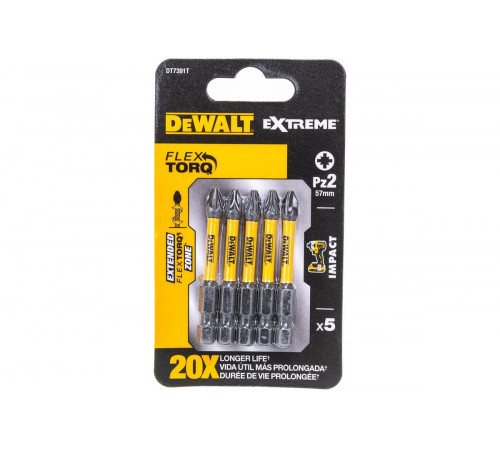 Биты ударные IMPACT Torsion Pz2, 57мм, 5шт. DEWALT DT7391T