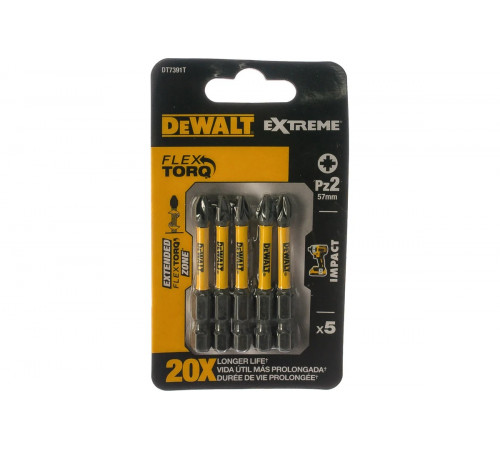 Биты ударные IMPACT Torsion Pz2, 57мм, 5шт. DEWALT DT7391T