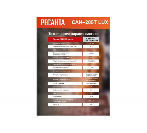 Инверторный сварочный аппарат Ресанта САИ-205Т LUX 65/78