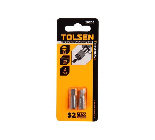 Набор вставок бит торцевых 1/4", Slotted, 5.5x0.8 мм, 25 мм, 2 шт TOLSEN TT20205 Набор вставок бит торцевых 1/4", Slotted, 5.5x0.8 мм, 25 мм, 2 шт TOLSEN TT20205