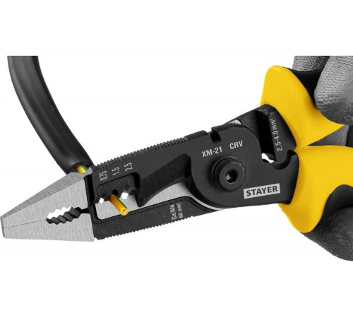 STAYER  XM-21 резка d 14мм, зачистка 0.75–25мм2, кримпер 2.5мм2, плоскогубцы 210мм, Многофункциональные клещи (23342-21)
