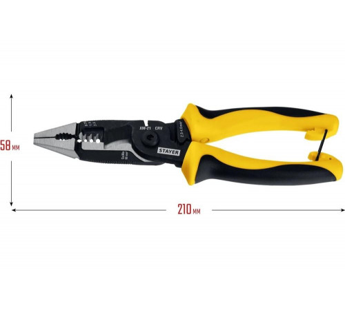 STAYER  XM-21 резка d 14мм, зачистка 0.75–25мм2, кримпер 2.5мм2, плоскогубцы 210мм, Многофункциональные клещи (23342-21)
