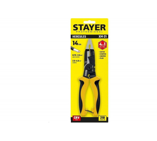 STAYER  XM-21 резка d 14мм, зачистка 0.75–25мм2, кримпер 2.5мм2, плоскогубцы 210мм, Многофункциональные клещи (23342-21)