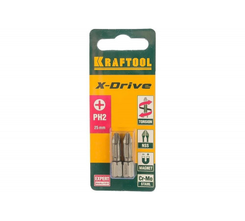 KRAFTOOL PH2, 2 шт., 25 мм, кованые профессиональные биты X-DRIVE 26121-2-25-2 KRAFTOOL PH2, 2 шт., 25 мм, кованые профессиональные биты X-DRIVE 26121-2-25-2