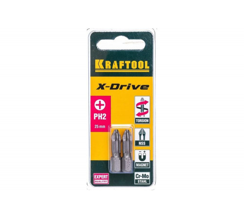 KRAFTOOL PH2, 2 шт., 25 мм, кованые профессиональные биты X-DRIVE 26121-2-25-2 KRAFTOOL PH2, 2 шт., 25 мм, кованые профессиональные биты X-DRIVE 26121-2-25-2