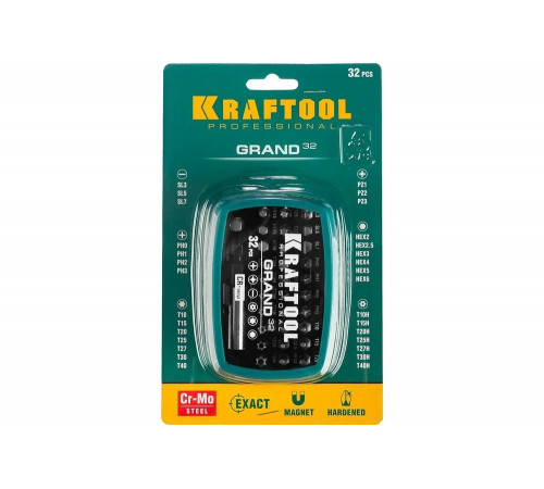 KRAFTOOL 32 шт., CrMo, набор бит с магнитным адаптером 26083-H32 KRAFTOOL 32 шт., CrMo, набор бит с магнитным адаптером 26083-H32