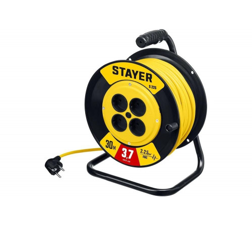 Силовой удлинитель на катушке STAYER S 225 ПВС 2x2.5 30м 3750Вт 55070-30